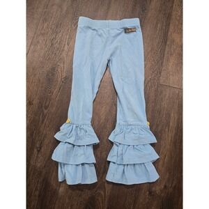 Matilda Jane Girls Light Blue Ruffle Leggings Size 4 Tiered Bell Bottom Pants